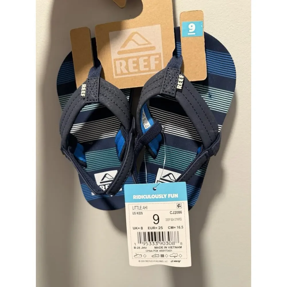 Reef Flip Flops Boys Size 9 Little Ahi Sandals Navy Blue NEW NWT